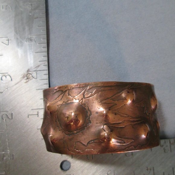 Brutalist copper cuff bracelet, Cosmic design